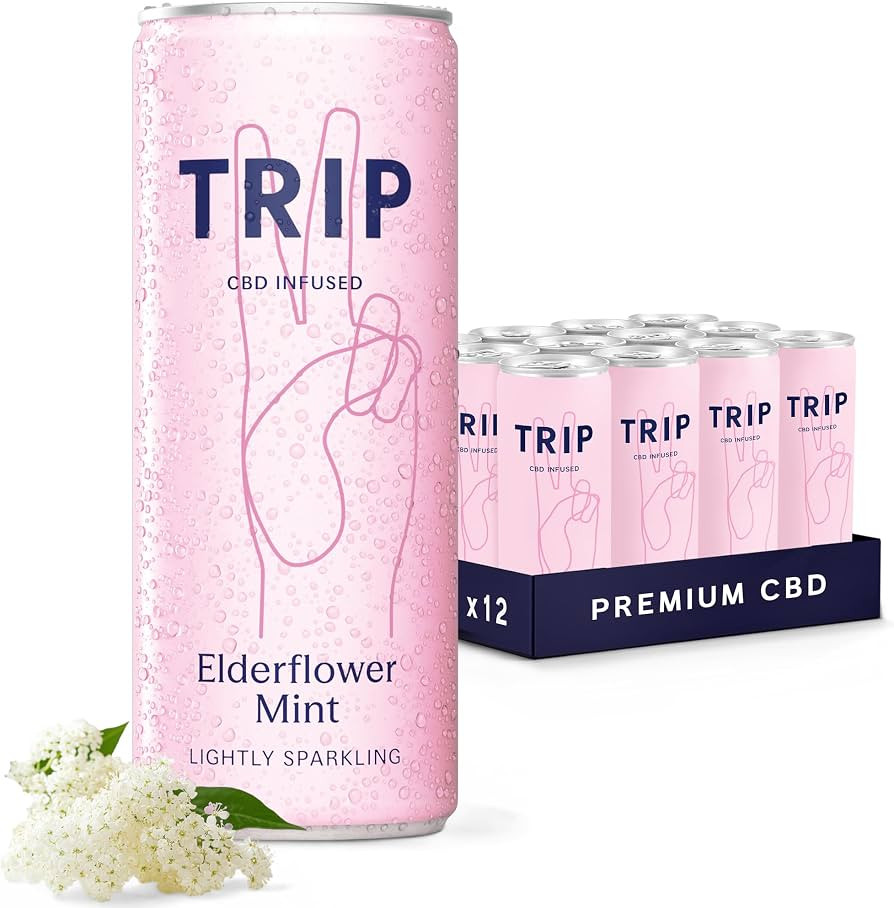 TRIP CBD Drink, Sparkling Elderflower Mint Fizzy Drink, Low Calorie, Vegan, 250 ml (Pack of 12) | Amazon (UK)