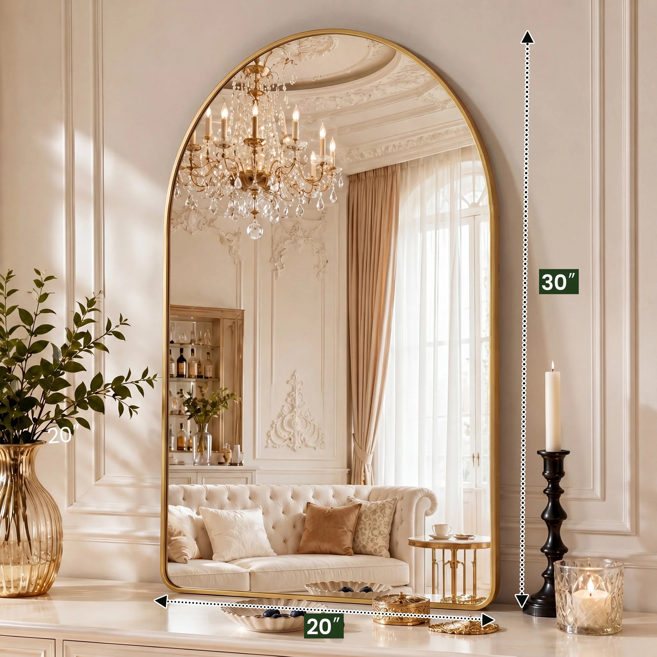 CONCETTA 20"x30" Arched Bathroom Mirror, Aluminum Alloy Framed for Wall, Vanity, Living Room, Bedroom, Entryway, Hallways, Gold | Walmart (US)