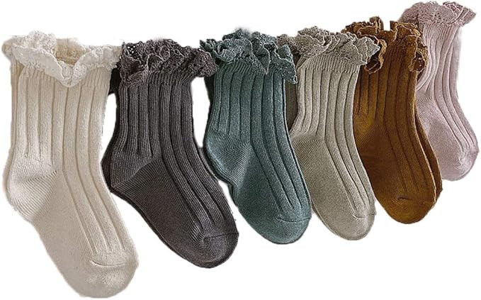 Ashmyova Baby Girls Vintage Ankel Lace Socks Toddler Ruffles Casual Dress Socks 6 Pack | Amazon (US)