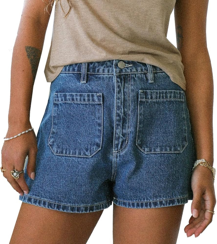 Melliflo Wrap Denim Shorts Women Patch Pocket High Waist Jean Shorts Casual Y2k Denim Short Pants... | Amazon (US)