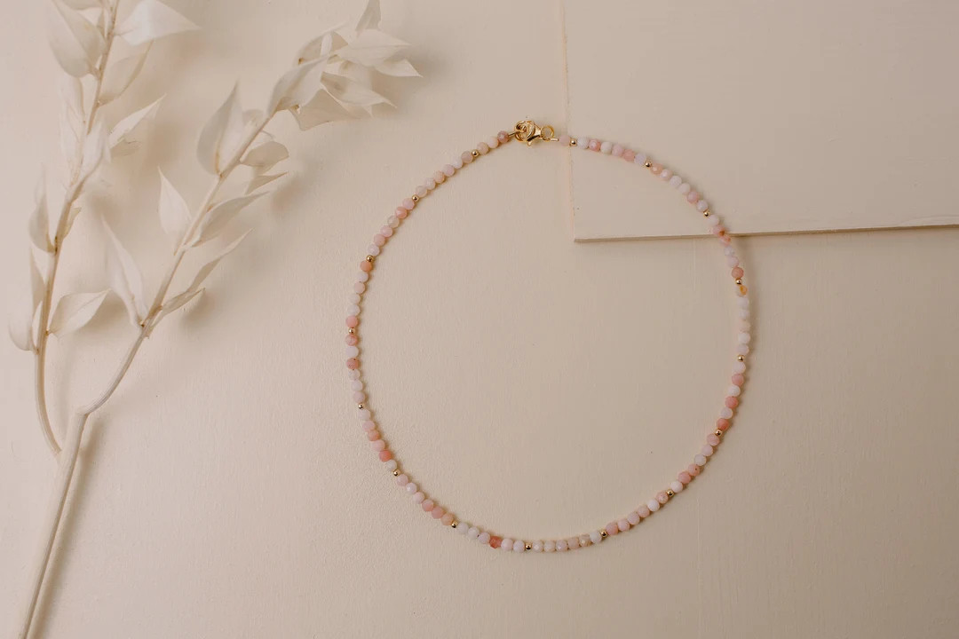 Pink Opal Dainty Gemstone Necklace | 3mm Gemstone Necklace | Danity Necklace | Laying Necklace | ... | Etsy (US)
