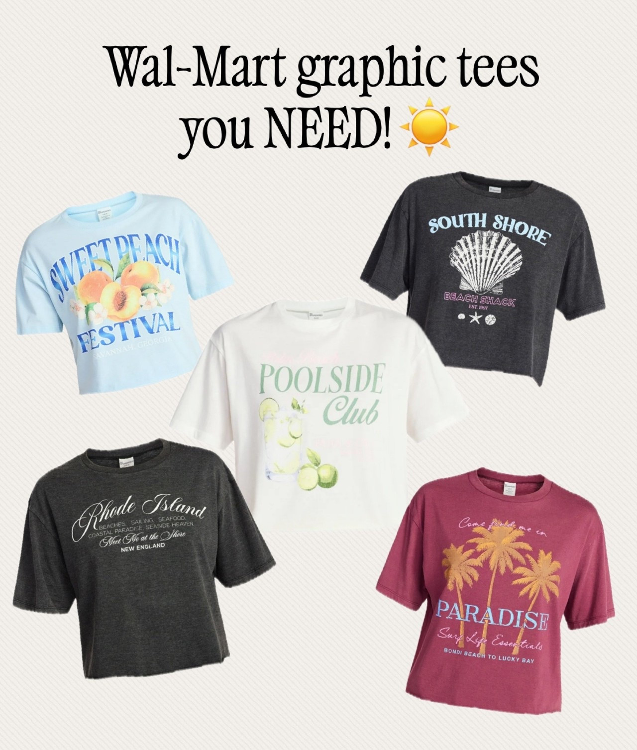 Wal-Mart graphic tees you need for summer! 

These are so easy to throw on with denim shorts, cutoffs, or even over a swimsuit and go 🙌

I’ve been loving having a few cute graphic tees on rotation—comfy, lightweight, and they make an outfit feel put together without trying. 

All linked here for you 🤍

#LTKSaleAlert #LTKSeasonal #LTKgrwm