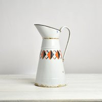 French Enamel Pitcher With Orange Diamond Pattern, Vintage White Water Jug Vase | Etsy (US)