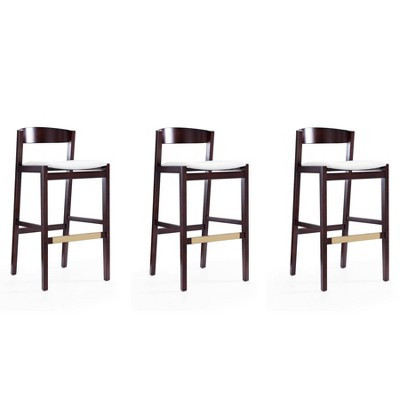 Set of 3 Klismos Upholstered Beech Wood Barstools Ivory - Manhattan Comfort: Danish Modern, Faux Leather, No Assembly Required | Target