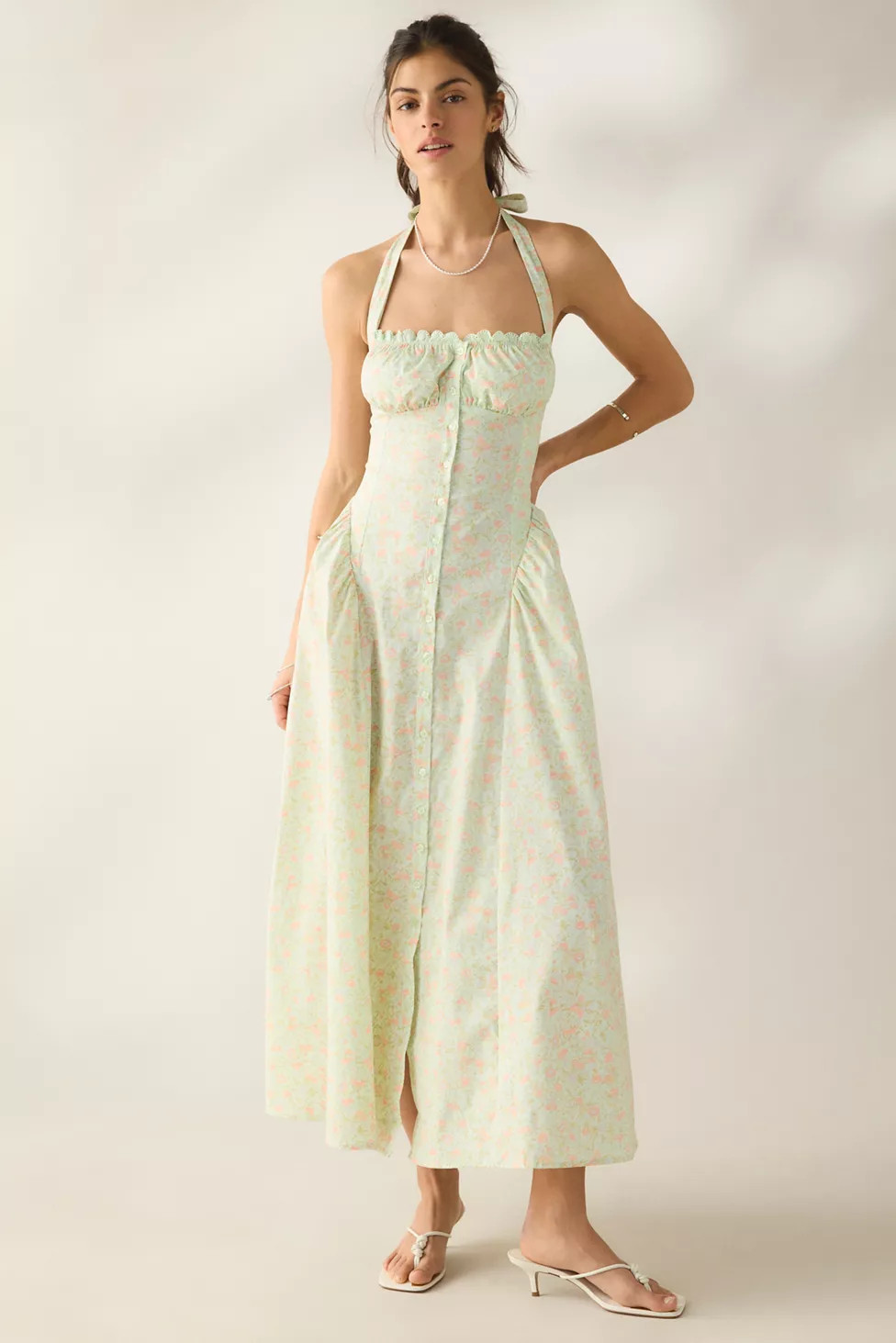 Kimchi Blue Tea Time Basque Waist Halter Midi Dress | Urban Outfitters (US and RoW)