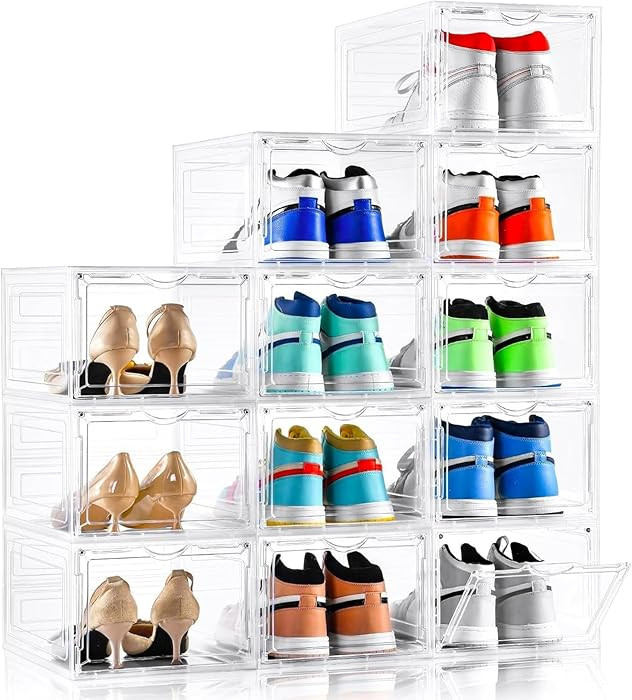 Clemate Upgraded X-Large Shoe Organizer,Shoe Storage Organizer,12 Pack,Shoe Box Clear Plastic Sta... | Amazon (US)