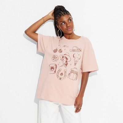 Women's Disco Cowgirl Oversized Short Sleeve Graphic T-Shirt - Light Pink | Target