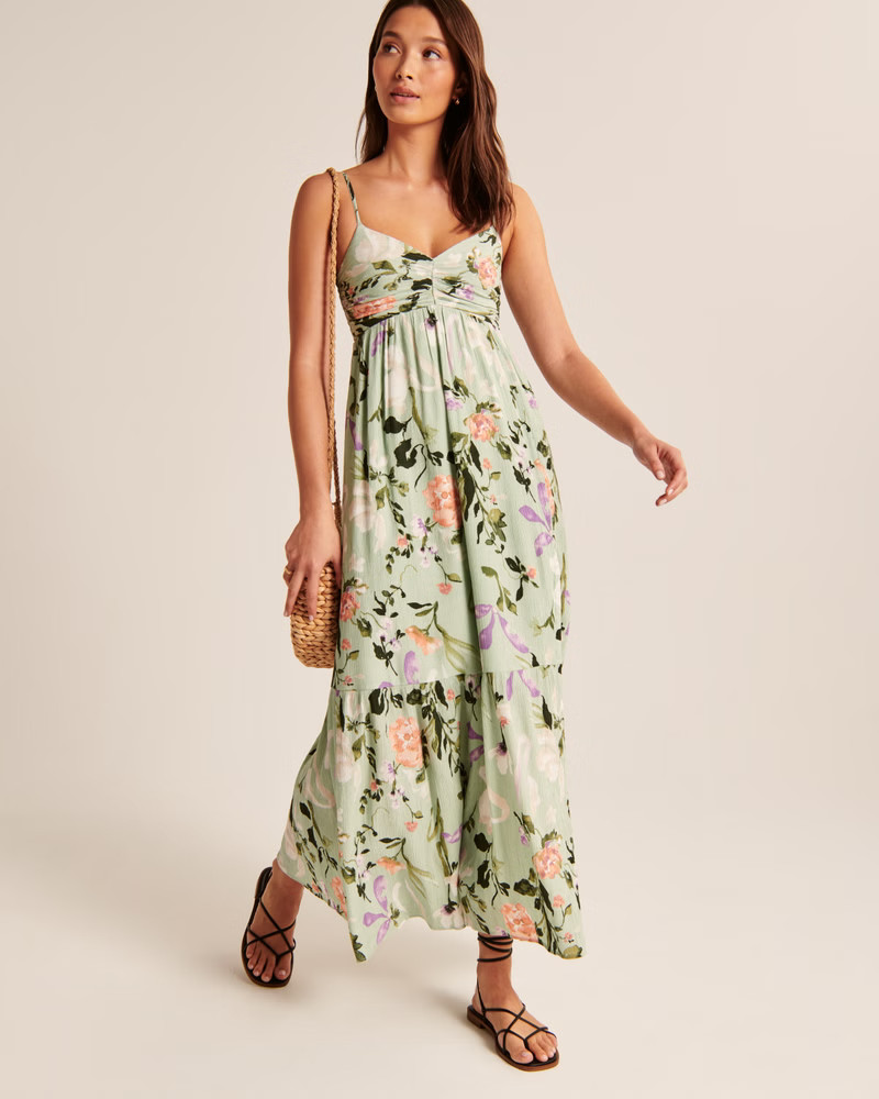 Ruched Crinkle Maxi Dress | Abercrombie & Fitch (US)