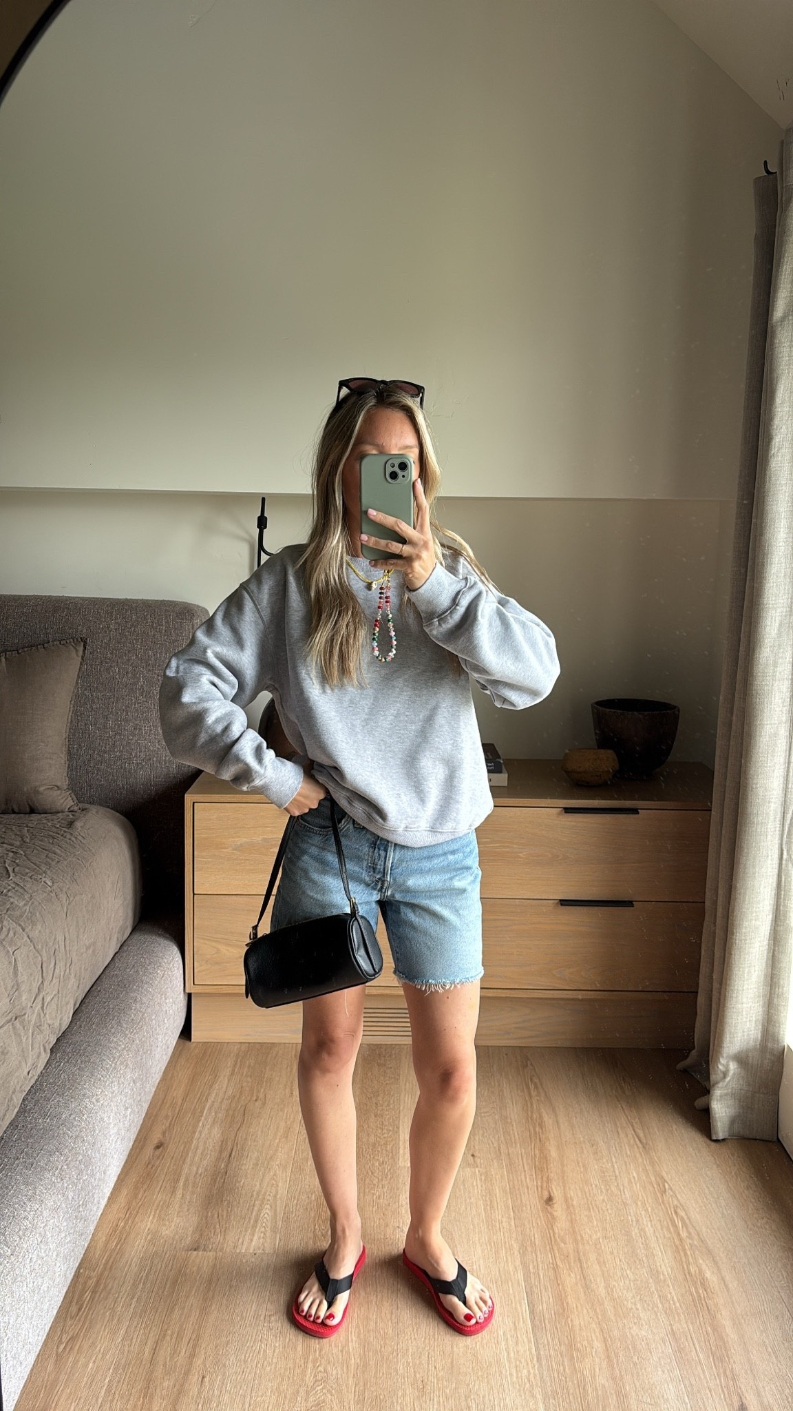 Love a casual comfortable mom outfit for school pick up and running errands! Shorts are true to size sweatshirt I sized up one and flip-flops size up one ￼

#LTKgrwm #LTKootd #LTKmomlife