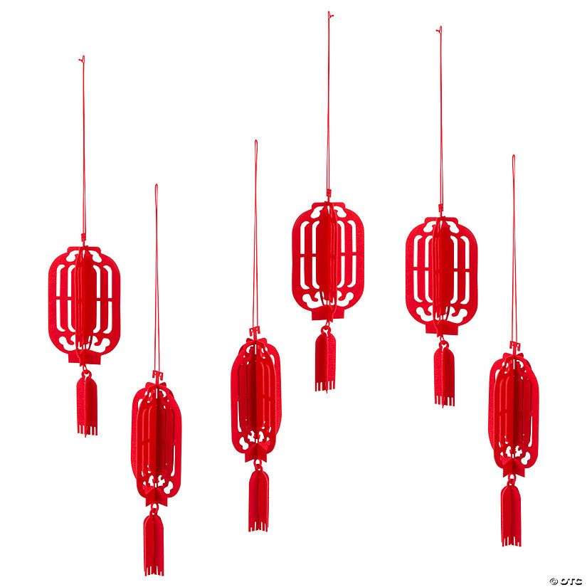 11" Lunar New Year Red Felt Hanging Lantern Set - 6 Pc. | Oriental Trading Company