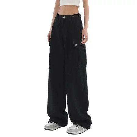 Black Cargo Pants for Women High Waisted Fashion Streetwear Pockets Adjustable High Waist Straight Vintage Baggy Young Adult Clothing XL | Walmart (US)