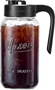 Mason Jar Pitcher, 64 oz (2 quart), Glass Pitcher with Lid | Airtight, Leak proof, Ergonomic Hand... | Amazon (US)