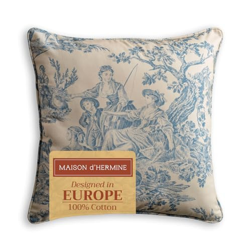 Maison d' Hermine Decorative Pillow Covers 18 x 18 inch Square 100% Cotton Toile Throw Pillow Covers with Invisible Zipper for Living Room Couch Chair Sofas Easter Decorations - The Miller - Blue | Amazon (US)