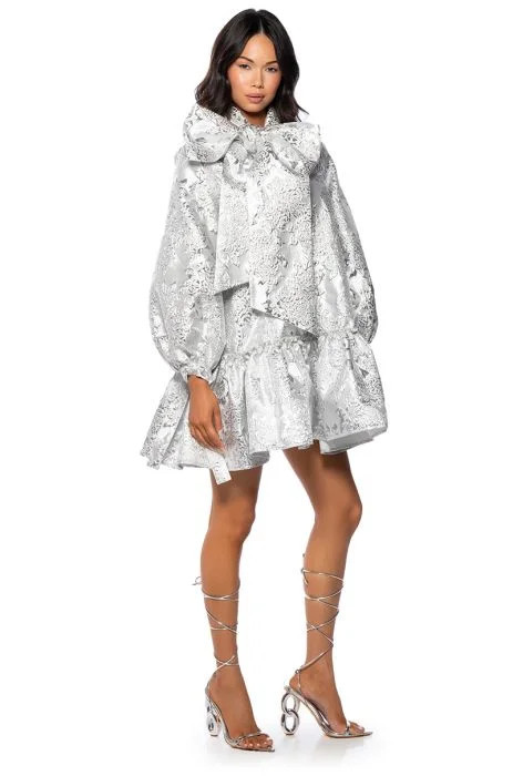 TAKE A BOW BROCADE MINI DRESS | AKIRA