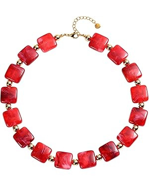 DHQH Colorful Chunky Beaded Necklaces for Women, Unique Resin Beads Boho Statement Choker, Mother... | Amazon (US)