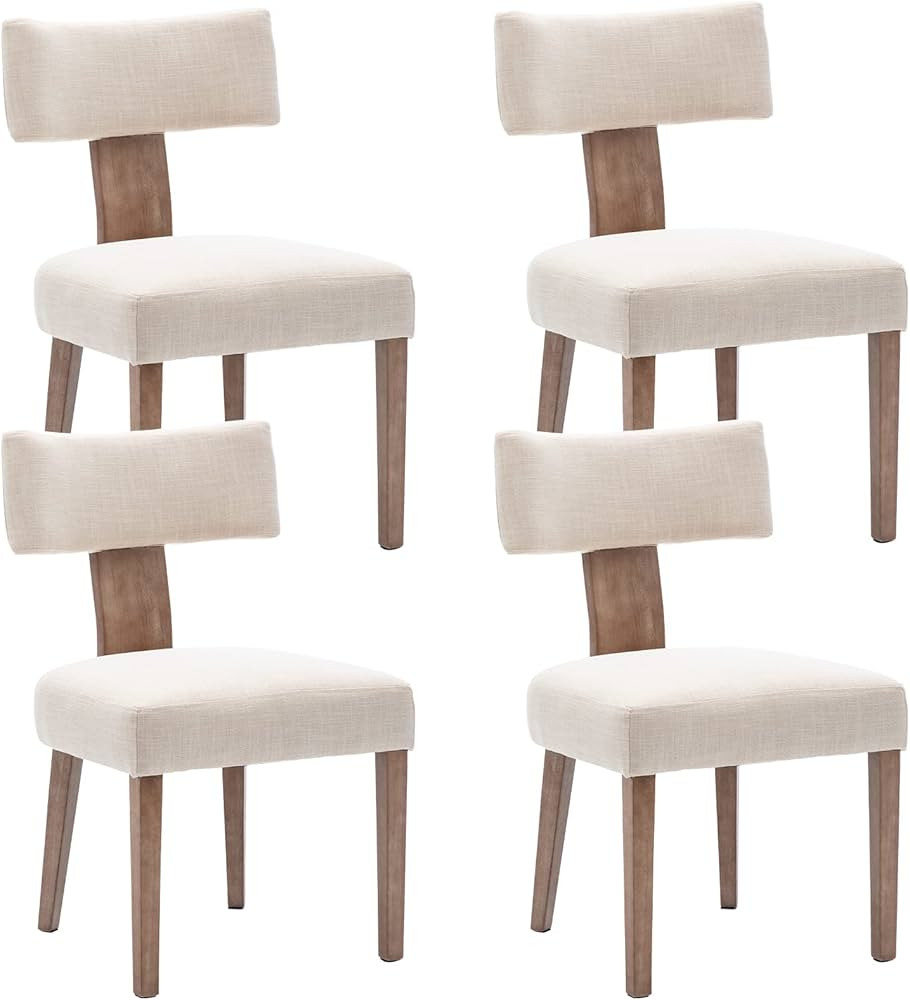 Modern Dining Chairs Set of 4, Comfy Upholstered Side Chairs with Wood Legs, Linen Fabric Dining ... | Amazon (US)