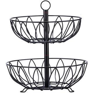 2-Tier Fruit Stand Vegetables Basket Counter Top Storage for Kitchen Home Metal Cast Iron in Black | The Home Depot