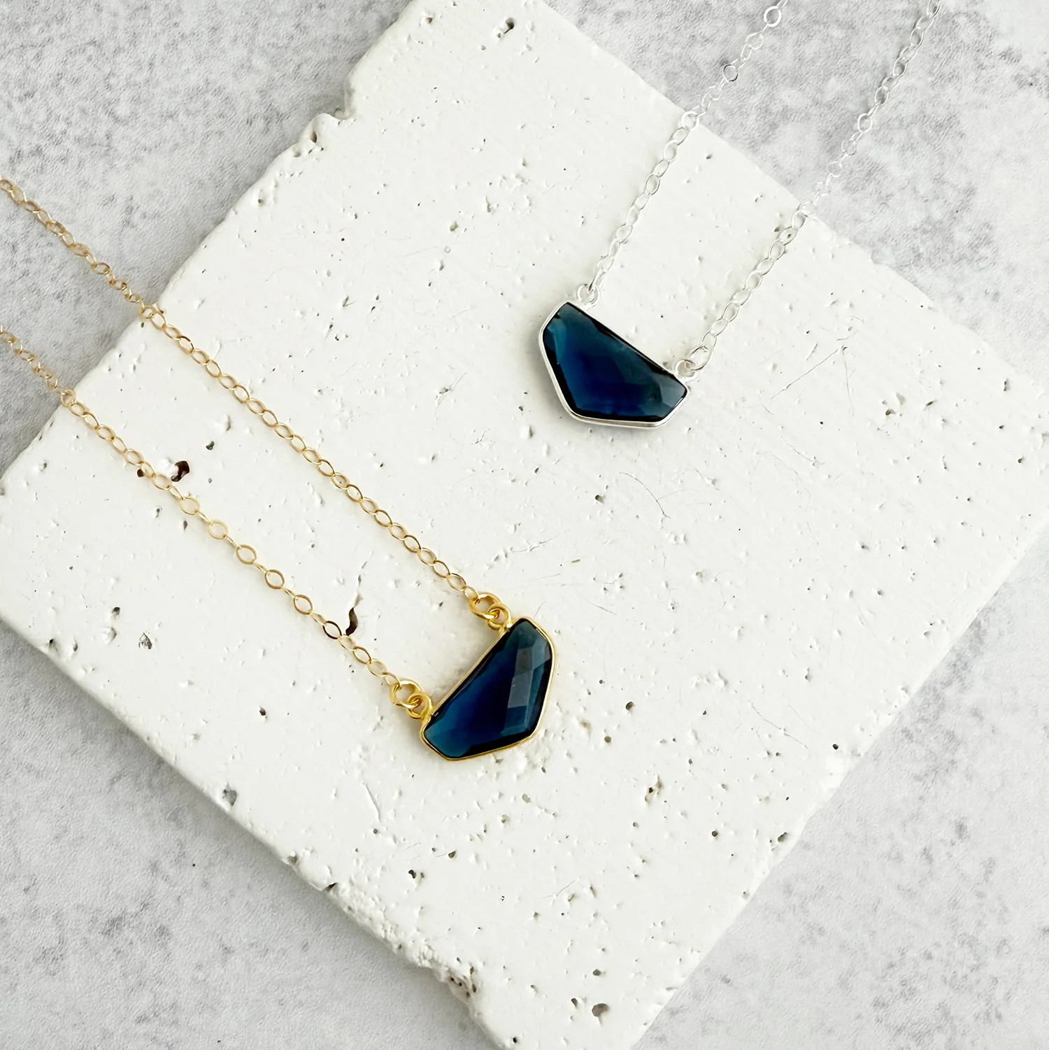 Blue Topaz Chevron Bezel Necklace | Rustic Gem Jewelry