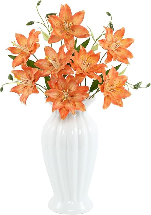 DuHouse 6 Pcs Artificial Lily Flowers, Fake Lilies Silk Flower for Table Vase DIY Wedding Bouquet... | Amazon (US)