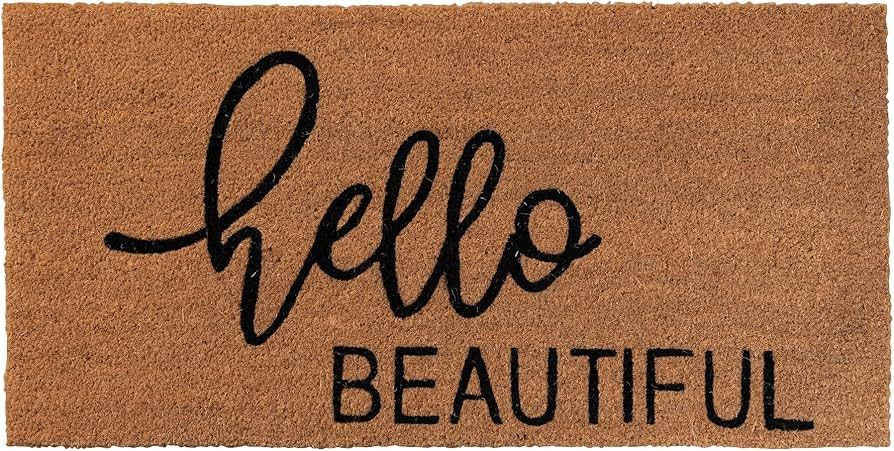 Creative Co-Op Natural Coir Hello Beautiful Message, Black Doormat | Amazon (US)