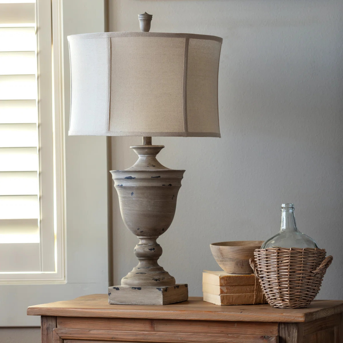 Resin Table Lamp With Linen Shade | Wayfair North America