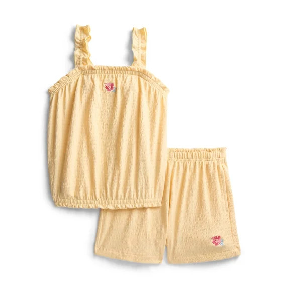 Wonder Nation Girls Bubble Tank Top and Shorts Outfit Set, 2-Piece, Sizes 4-10 | Walmart (US)