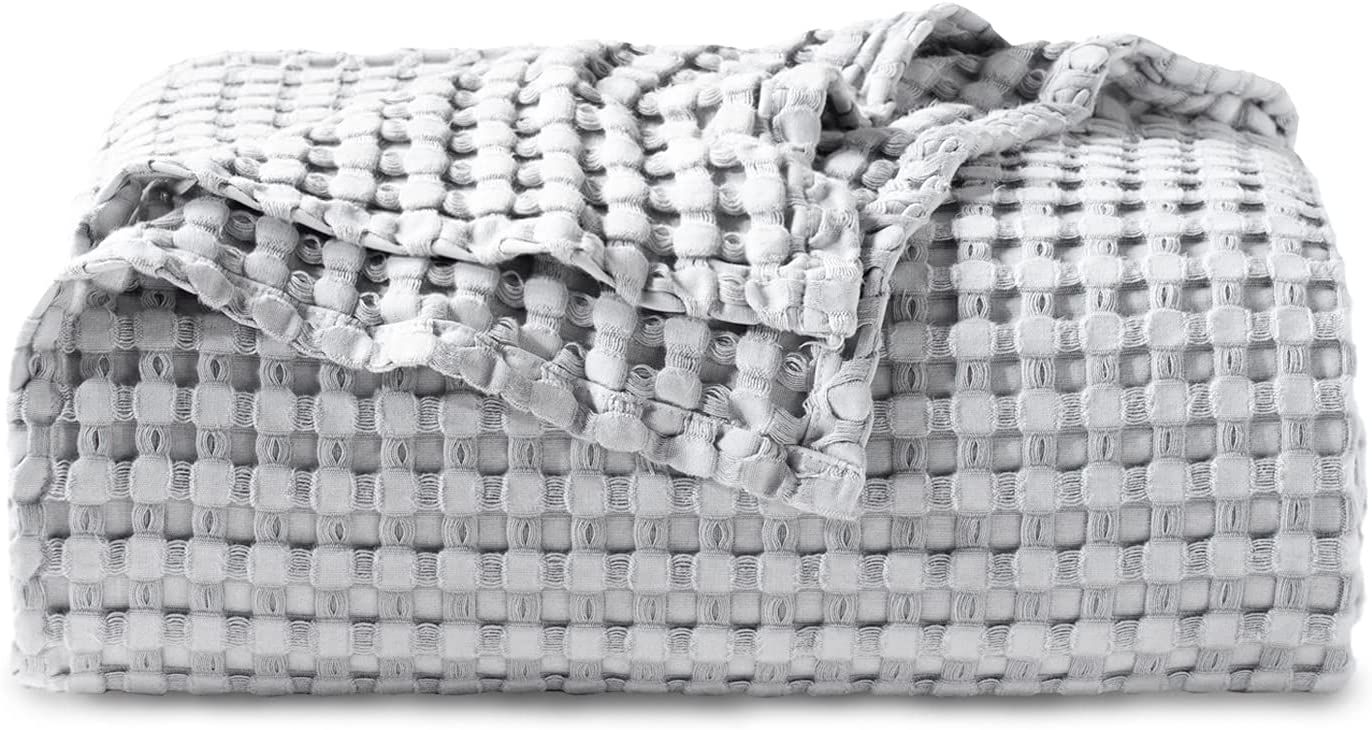 Bedsure Waffle Cotton Blanket King Size - Grey Viscose from Bamboo Waffle Weave Blanket, Soft Lig... | Amazon (US)