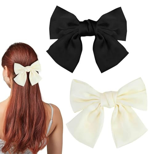 LECTNORE Bow Hair Clip - 2Pcs Black & White Hair Bows for Women, Satin Silky Ribbon Bowknot French Barrettes Hair Accessory for Girls | Amazon (UK)