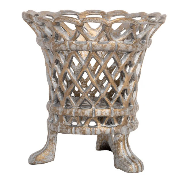 Pewter & Gold Lattice Footed Planter | The Enchanted Home