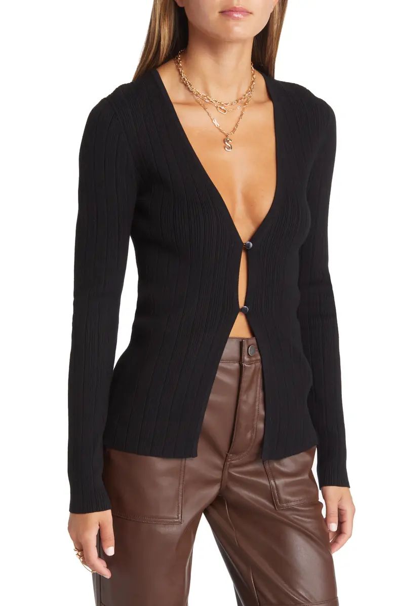 Open Edit Two-Button Rib Cardigan | Nordstrom | Nordstrom