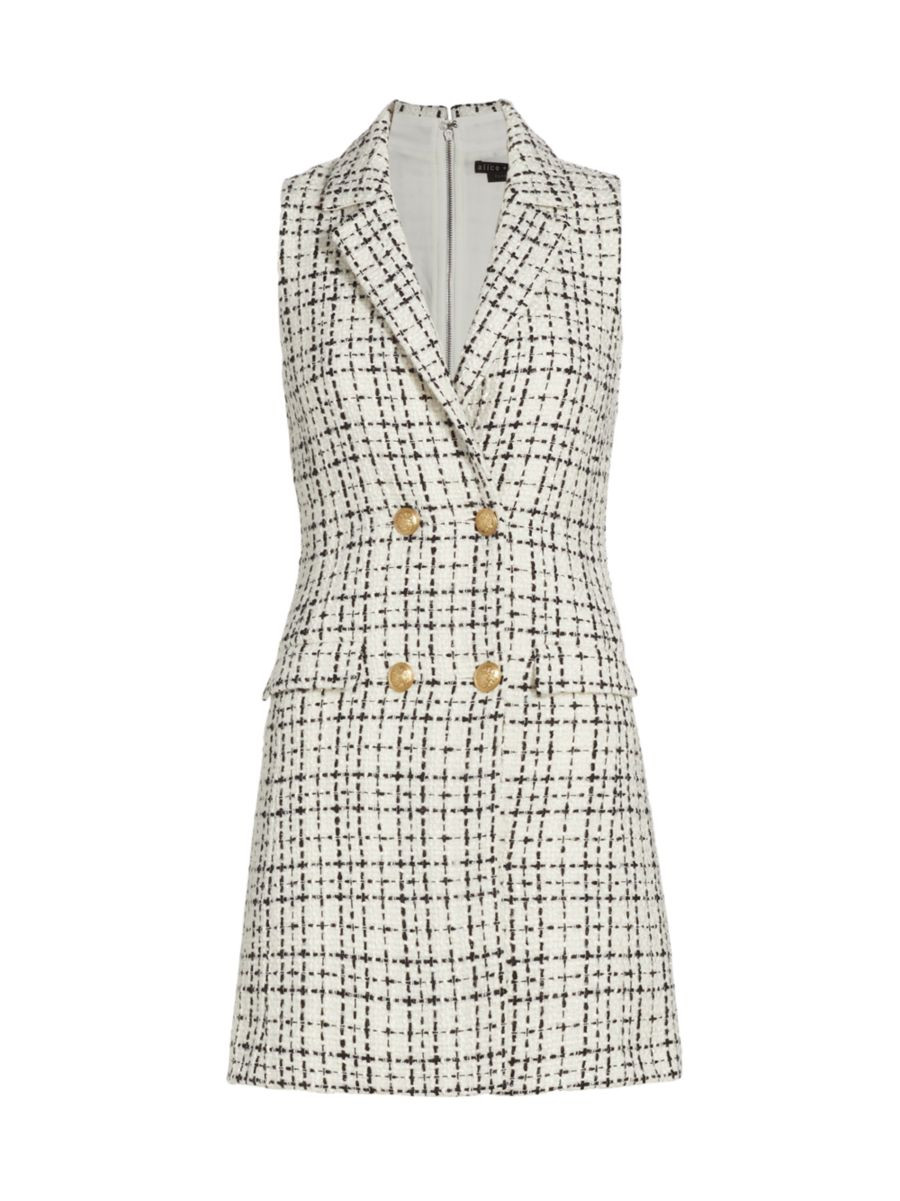 Alice + Olivia Jordy Double-Breasted Tweed Tuxedo Dress | Saks Fifth Avenue