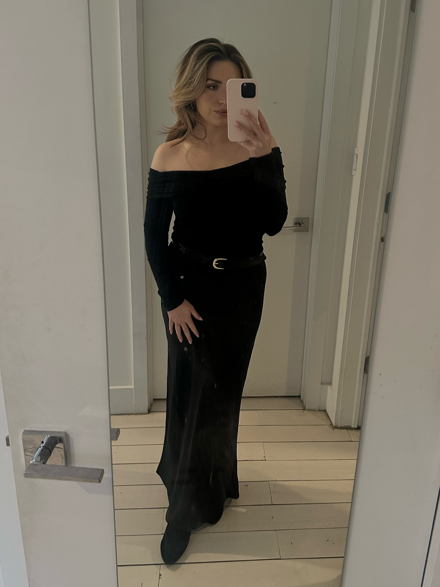 I love when I think of a combo that’s a little outside of the box of what I typically wear and it works 🤩 this off the shoulder sweater is thin and perfect as we’re heading into the warmer months and this silk skirt is perfect through every season. It’s still cold in NYC, so I wore a black coat and some knee high boots. I can’t wait to show you how to wear this on a warmer spring night 🌷

#LTKstyletip