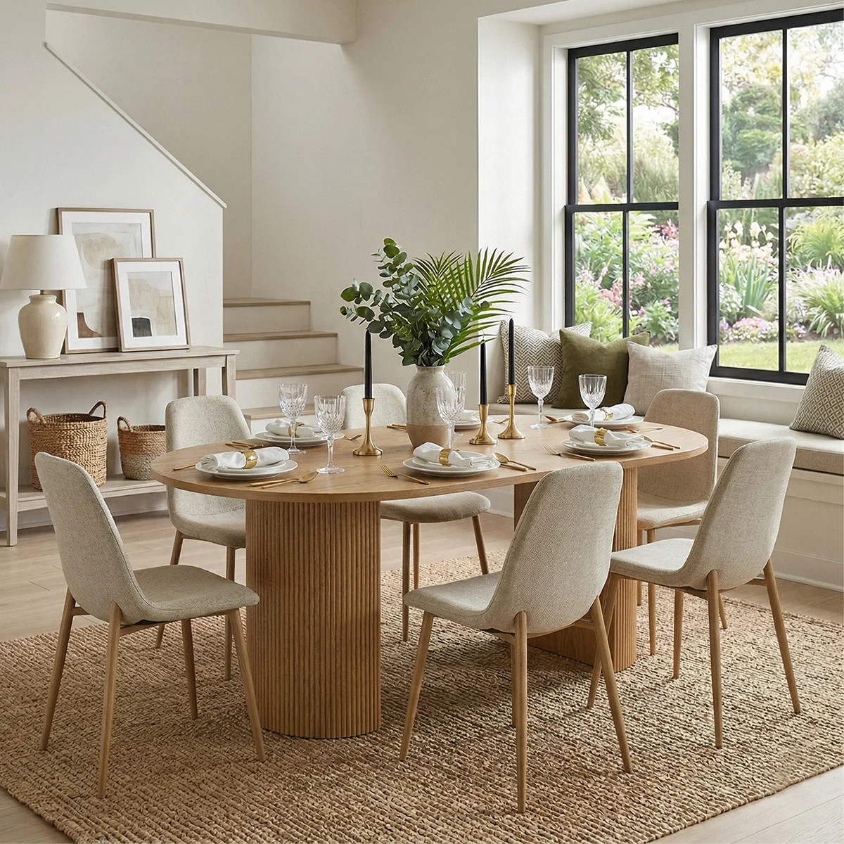 Anirudha 79"  Oval Wood Double Pedestal Base Dining Tables | Wayfair North America