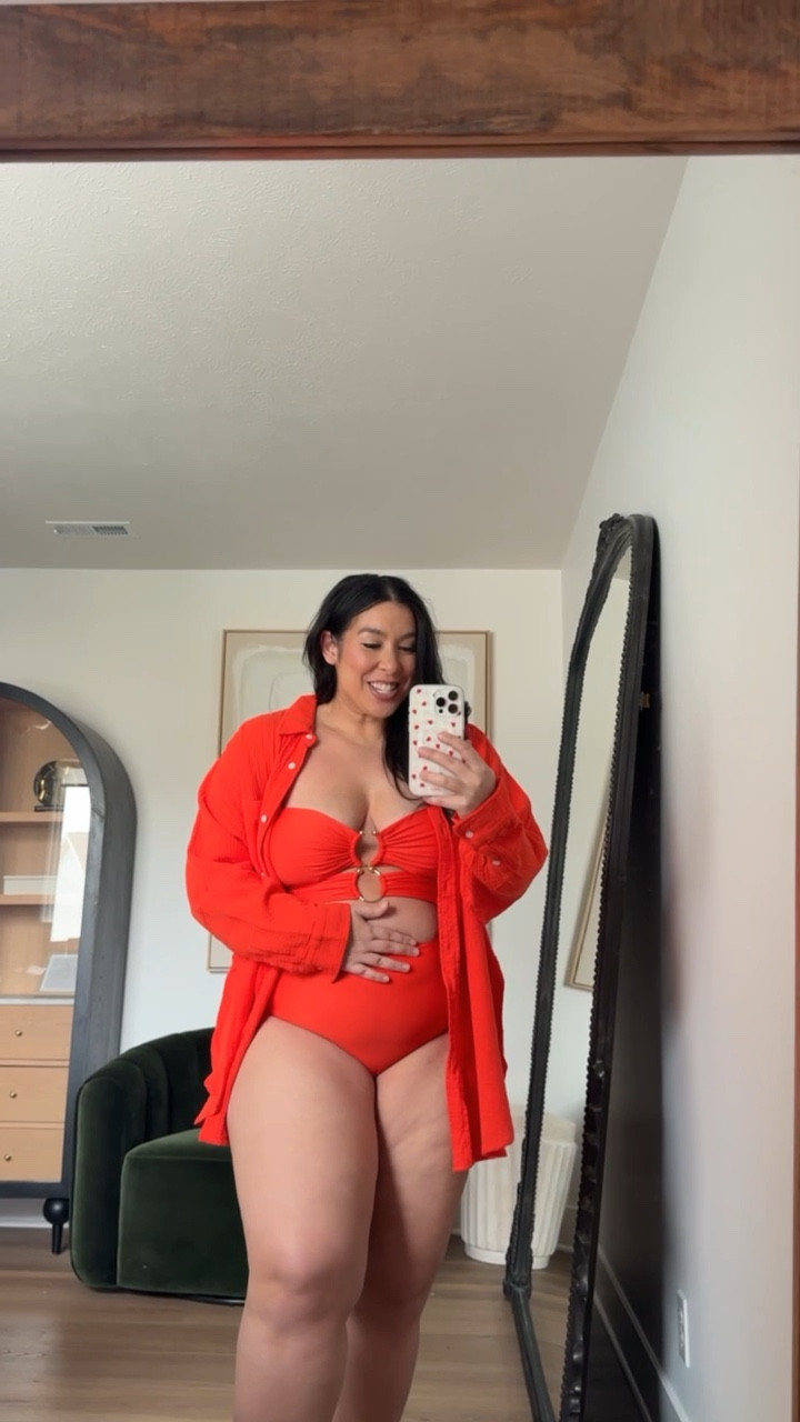 @Aerie Aerie orange/red one-piece with the cutest detailing! Love it with the matching coverup shirt. -
-
-
Aerie, Midsize, Midsize OOTD, Denim shorts, Spring OOTD, Summer OOTD, Curvy fashion, Midsize denim, Swimsuit, One Piecee

#LTKSwim #LTKMidsize #LTKootd