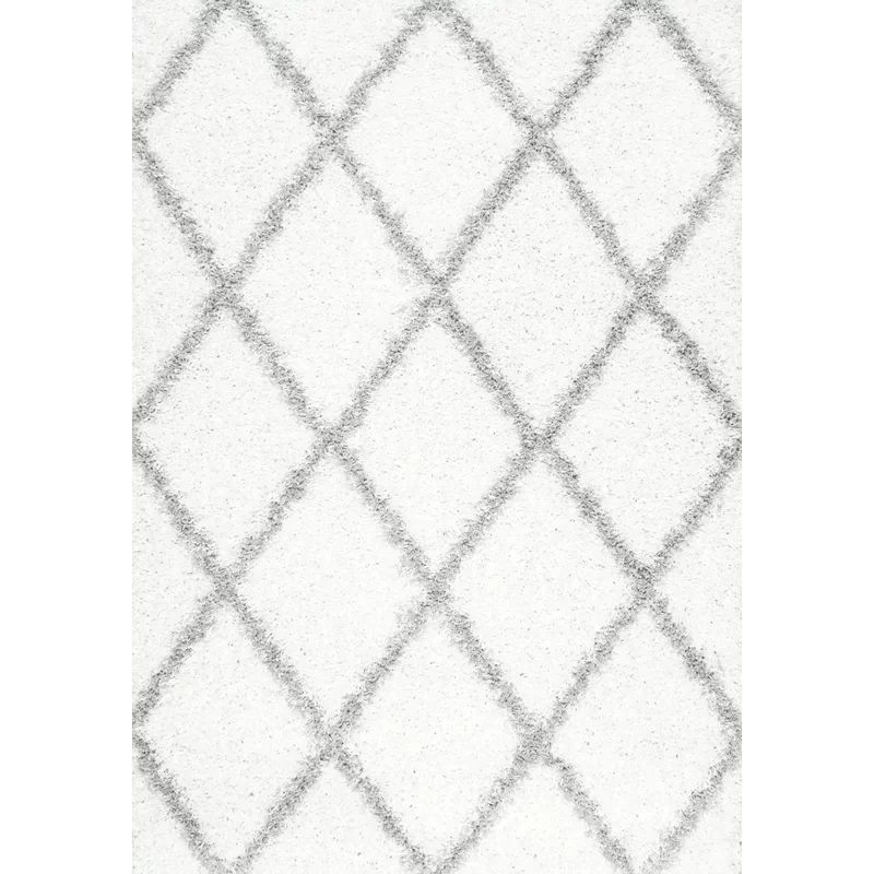 Darryll Geometric Shag Area Rug in White | Wayfair North America