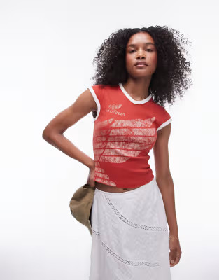 Topshop graphic license v neck honda baby tee in red | ASOS | ASOS (Global)