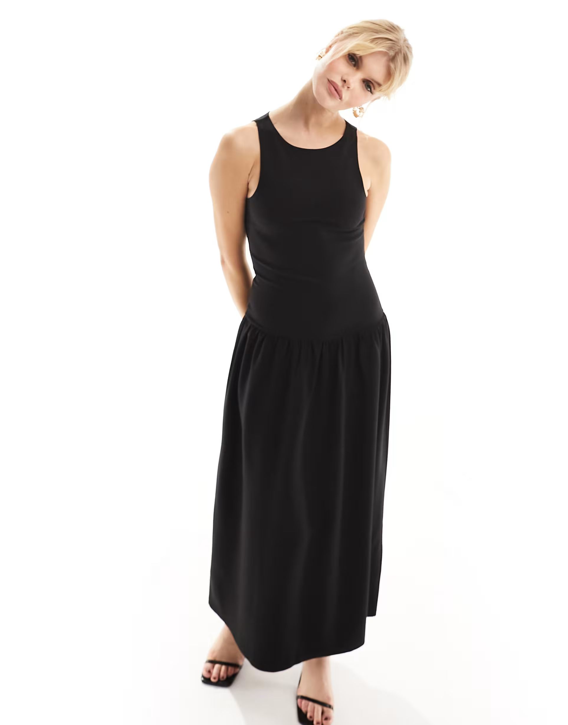 4th & Reckless dropped waist racer neck midi dress in black | ASOS (Global)