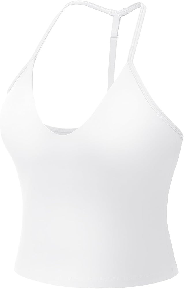 YEOREO CoreFlex Women's Impact Halter Tank Top Strappy Padded Open Back Deep V Neck Built-in Bra ... | Amazon (US)