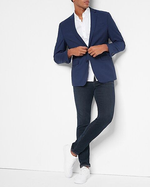 Classic Solid Blue Wool-blend Modern Tech Suit Jacket | Express