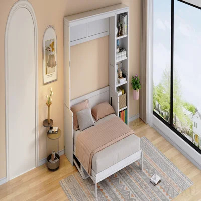 Queen Size Murphy Bed with Desk and Bookshelf, White | Wayfair North America