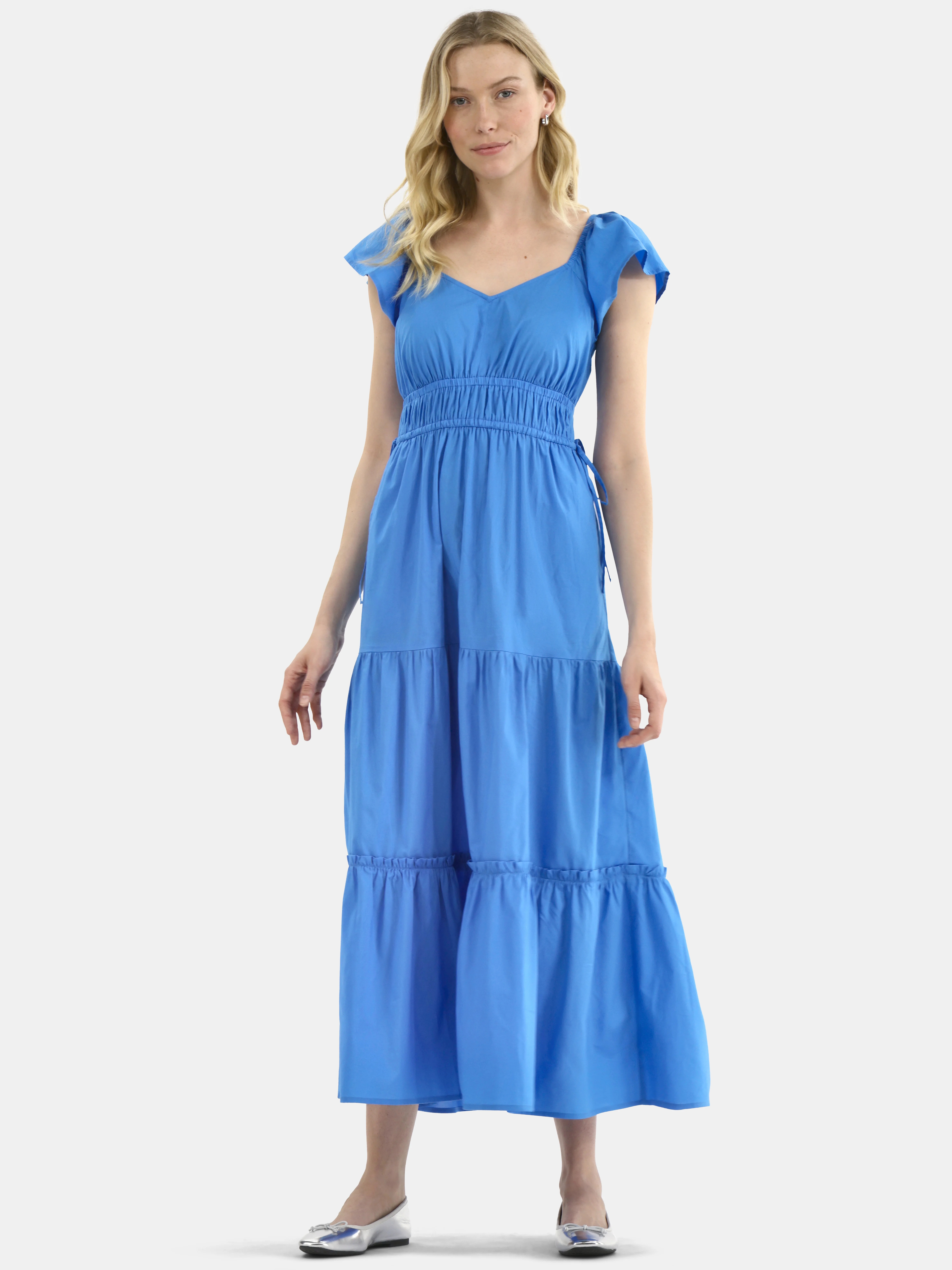 Time and Tru Women's Cotton Print Maxi Dress with Flutter Sleeves, Sizes XS-XXXL | Walmart (US)