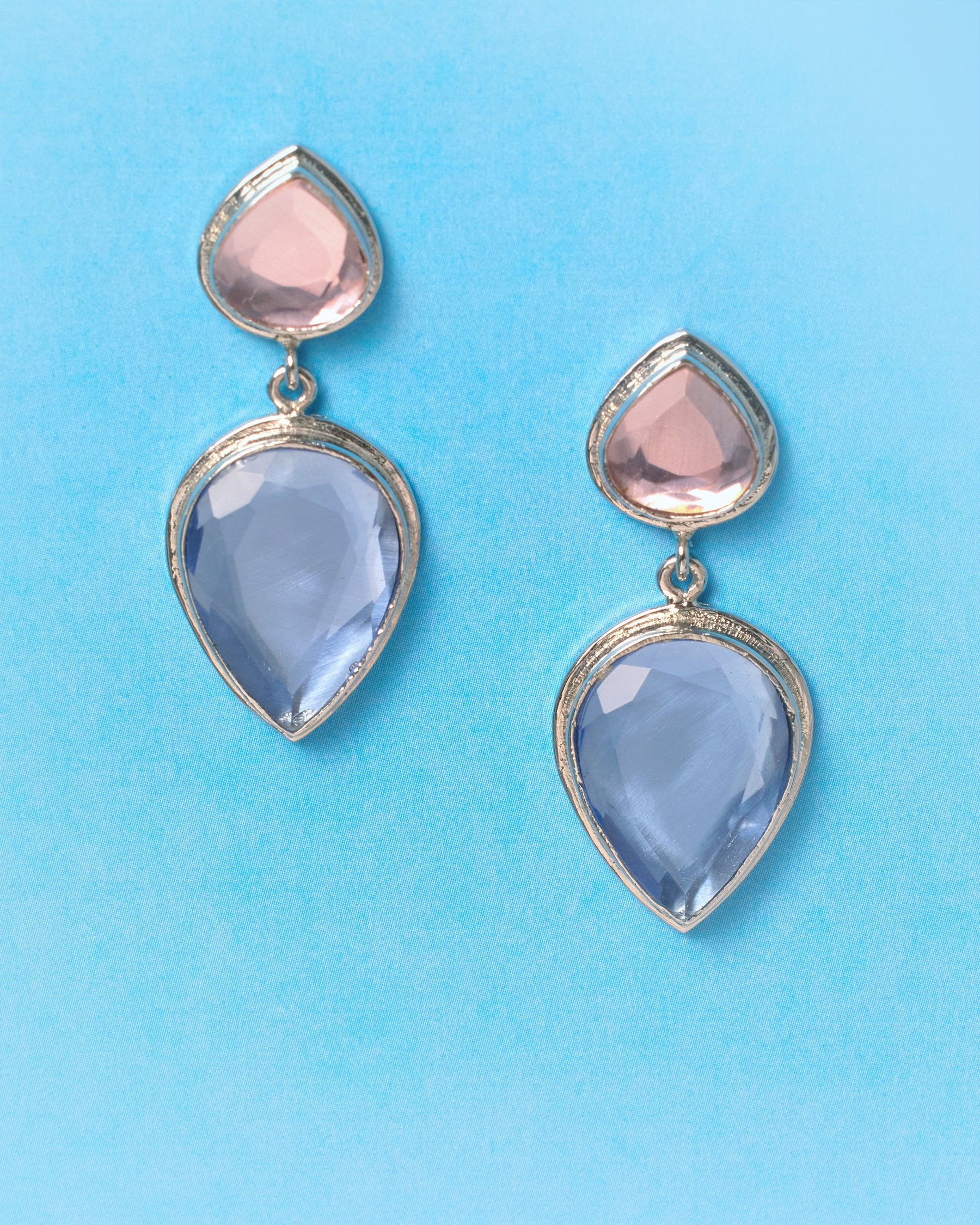 Hadley Silver Tear Drop Earrings in Pink and Celestial Blue | NICOBLU