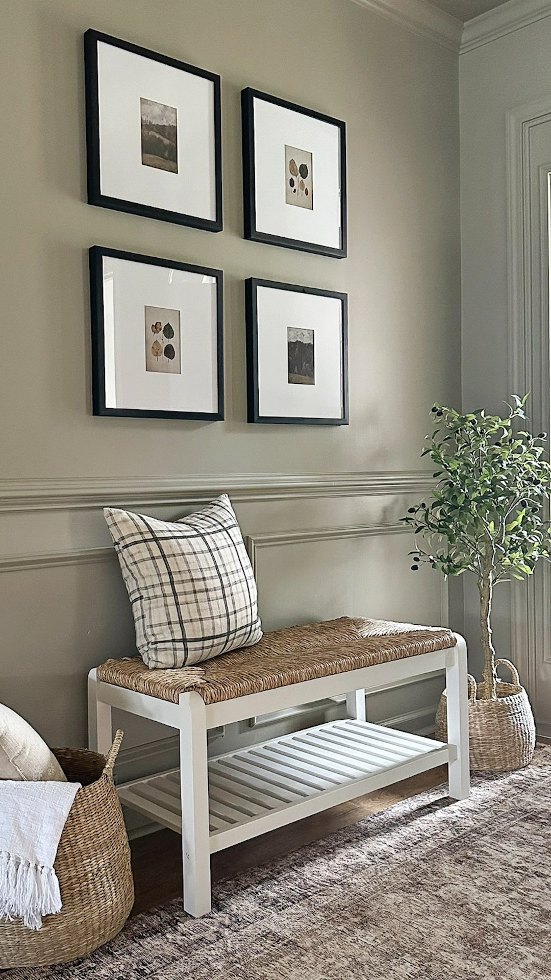 Entryway decor and furniture from @HomeDepot #TheHomeDepotPartner  

Including a wood entryway bench, arched gold antique wall mirror, gallery picture frames, faux olive tree, and seagrass baskets. Fall entryway decor, cozy decor.

#TheHomeDepot

#LTKSeasonal #LTKSaleAlert #LTKHome