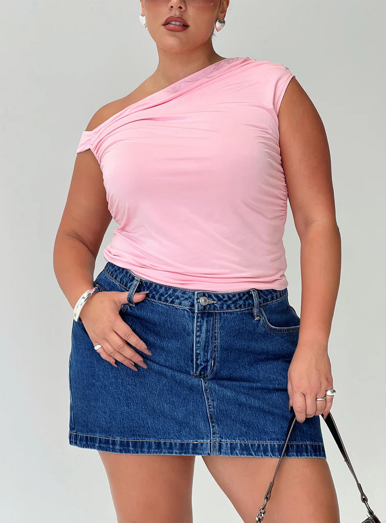 Nickei Denim Mini Skirt Mid Wash Curve | Princess Polly US