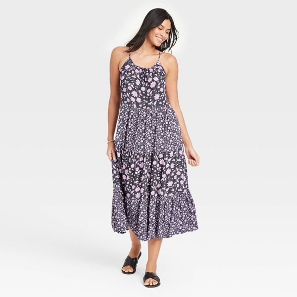 Women's Floral Print Sleeveless Tiered Skinny Dress - Universal Thread™ Navy | Target