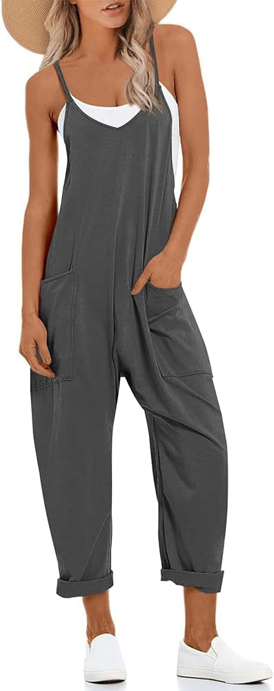 Muchpow Jumpsuits for Women Causal Summer Outfits Adjustable Strap Rompers V Neck Sleeveless Hare... | Amazon (US)
