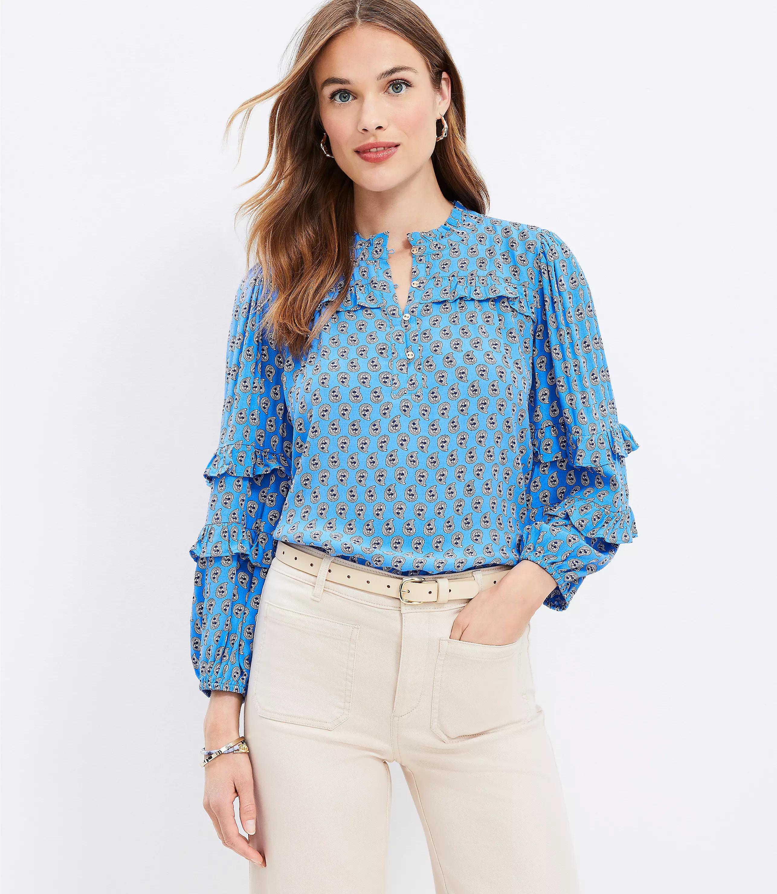 Paisley Ruffle Button Blouse | LOFT