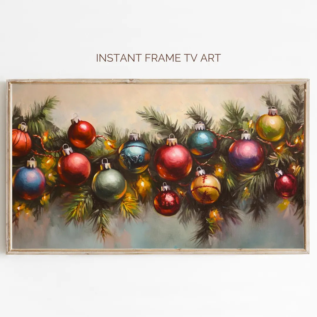 Vintage Christmas Garland Painting: Retro Holiday Frame TV Art (digital Download 3840x2160 Pixels... | Etsy (US)