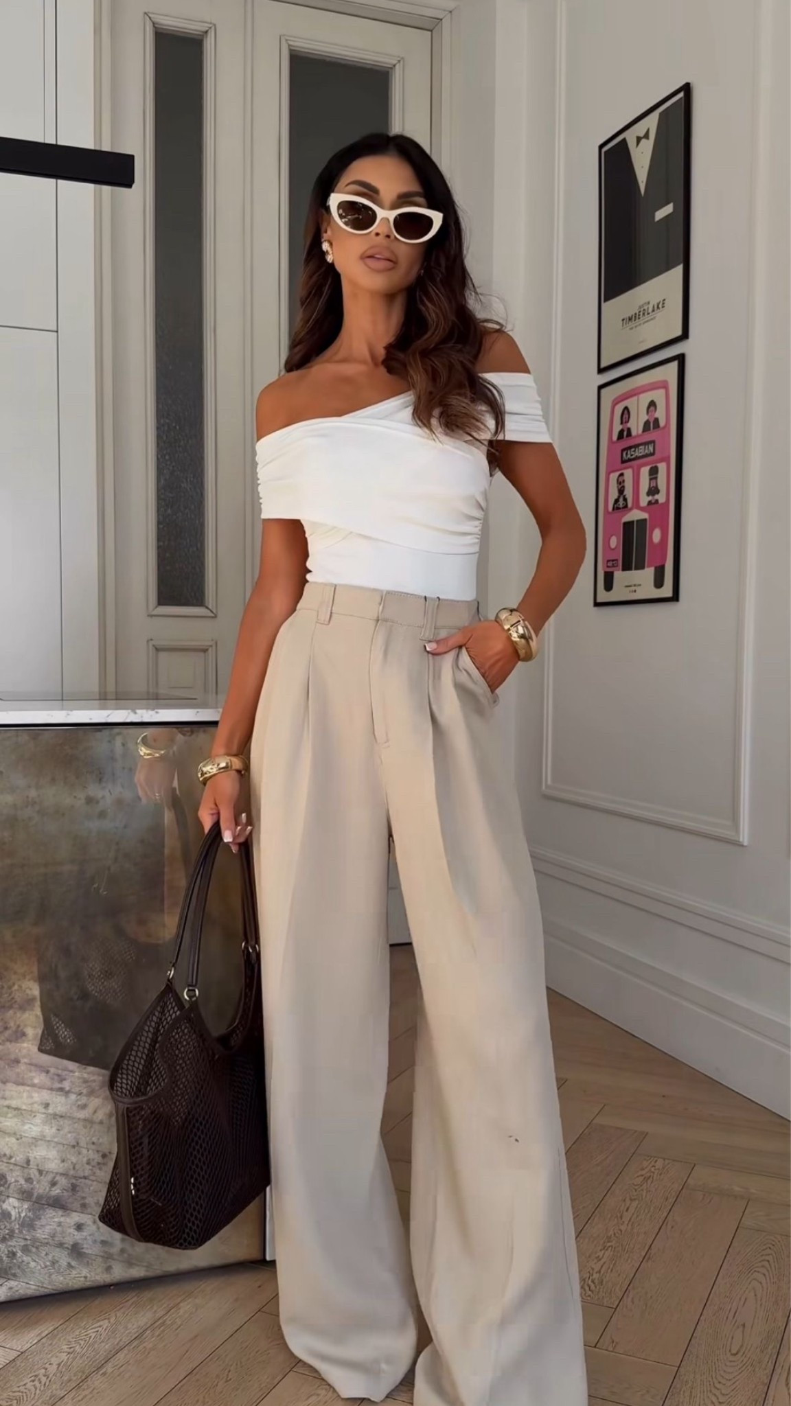 White off the shoulder top 
Khaki pants

#LTKootd #LTKPetite #LTKgrwm