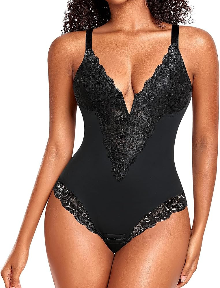 Shapewear for Women Tummy Control Bodysuit Sculpting Body Shaper Slimming Thong Bodysuit Lace Sha... | Amazon (US)